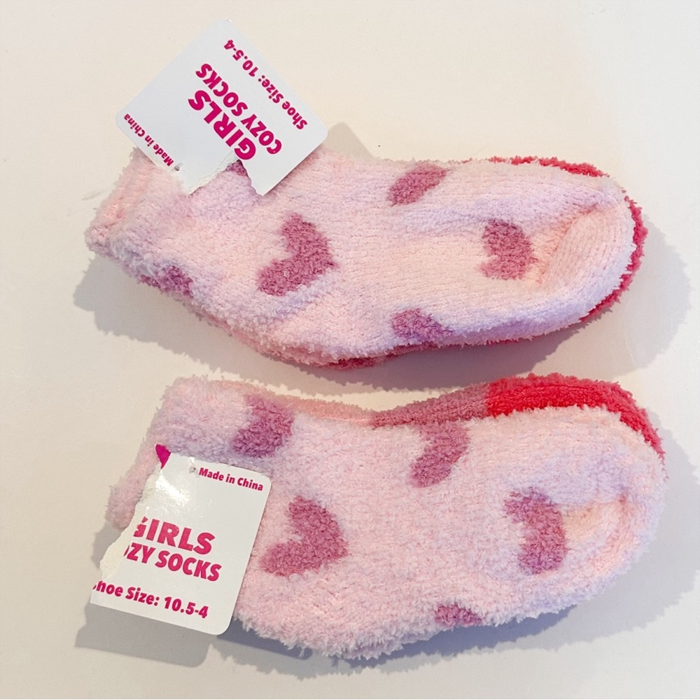 Girls Pink Heart Cozy Socks